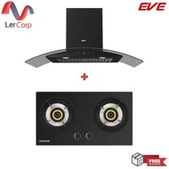 (EVE) เครื่องดูดควันกระโจมติดผนัง HC-DIESEL-90 PLUS + เตาแก๊ส 2 หัวแบบฝัง ฐานกระจกนิรภัย SMART III