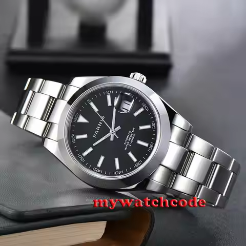 39.5mm PARNIS White Black Blue Dial Luminous Date Automatic Mens Watch 21 Jewels MIYOTA 8215 Movemen