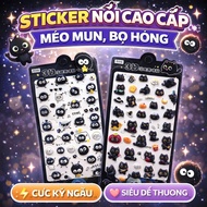 Combo of 10 super cute waterproof 3D crystal embossed stickers of MUN CAT and SOOT