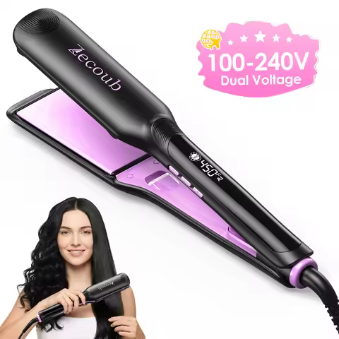 100V-240V Dual Voltage, Wide Hair Straightener for Women, Ceramic Ionic Technology Anti-Frizz Tool, 
