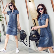 5XL 6XL Denim Dress Elegant Women Clothing Blue Jeans Shirt Dresses Ladies Office Loose Summer Dress