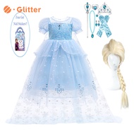 Frozen 2 Elsa Princess Cosplay Costume Baby Toddler Dress for Kids Girl Fancy Party Ball Gown Wig Crown Accessories Kids Clothes Fantasy Carnival OOTD Outfit