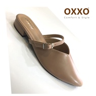 OXXO รองเท้าแฟชั่น หน้าเรียว หุ้มหัว เปิดหลัง รองเท้าหัวแหลม สูง1 นิ้ว วัสดุหนังพียู หนังนิ่ม ใส่สบาย SK8012