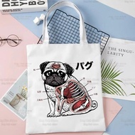 Pug Anatomy Shopping Bag Shopper Eco Canvas Cotton Shopper Cute Cartoon Dog Pet Bolsas De Tela Bag S
