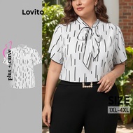Lovito Women's Plus Size Curve Geometric Tie Front Elegant Summer/Spring Blouse LBL20083