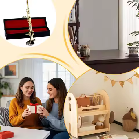 Miniature Saxophone Gold Plated Miniature Saxophone Brass Musical Instrument Collectible With Stand 