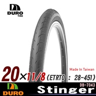 DURO DB-7043 Stinger Bicycle Tire Black Size 20x1 1/8 28-451 20 Inches For Folding Bicycles Small (M