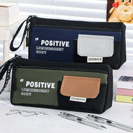 Bekas Pensel Besar Canvas 2 Zip Berlapis Untuk Pelajar Pencil Case Large Capacity Japanese Style Pen
