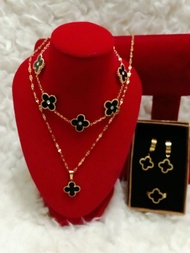 ATHENA 10K US Gold Clover design set ring necklace bracelet earrings