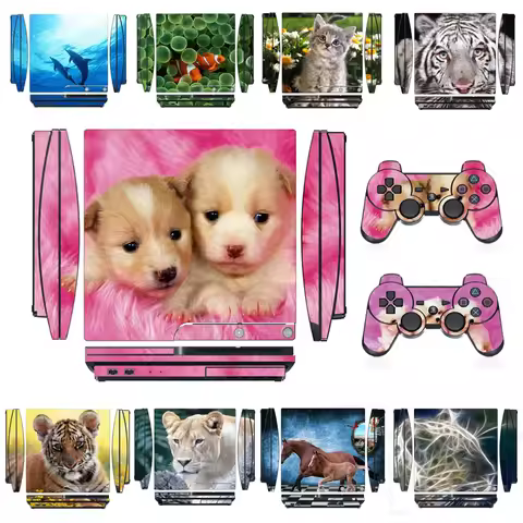 Wild Animals Vinyl Skin Sticker Protector for Sony PS3 Slim PlayStation 3 Slim and 2 controller skin