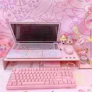 1Pc Wooden Rack Shelf Dormitory Bed laptop stand Two Flowers Book Reading laptop table Pink Computer increased Storage B