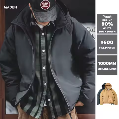 Maden Winter Hooded Down Jacket for Men White Duck Down Filling Thickened Warm Outer Coat Outdoor Wi
