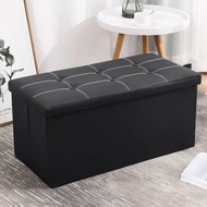 Sofa Box Storage Box Foldable Leather Waterproof 76x37x36.5cm - L76 - Black/Black Sofa