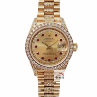 【大眾名錶】ROLEX勞力士 69158 Datejust 18K女錶 原廠鑽圈/鑽腳 小紅寶多層鑽面盤 後加鑽石錶帶 大眾名錶G264