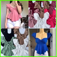 ◶ ℗ Barbara Ribbon Ruffles Top Bark Crepe