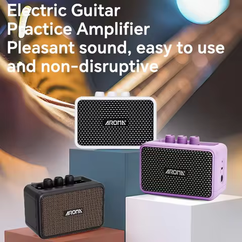 Aroma AG-04 Mini Electric Guitar Amplifier, Rechargeable, Bluetooth, Clean Overdrive, Headphone Jack