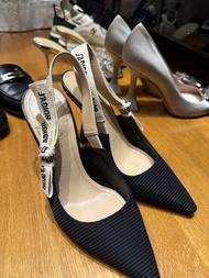 Dior J'Adior 黑色網紗 Slingback 高跟鞋