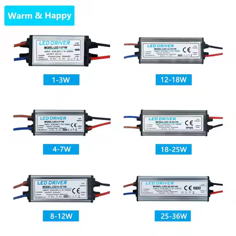LED Driver 1-3W 4-7W 8-12W 12-18W 18-24W 25-36W AC95V-265V Power Supply 300mA Waterproof IP65 Lighti
