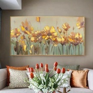 Handmade Gold-themed Flower Painting - 100 x 50 cm Plus Frame
