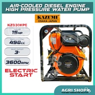 Agrishop KAZUMI JAPAN KZD30HPE Air-Cooled Diesel Engine High Pressure Water Pump 3" 15HP (Electric S
