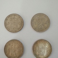 4 Koin Perak 1 Gulden NEDERLAND INDIE Thn.1928, 1929, 1931, 1939