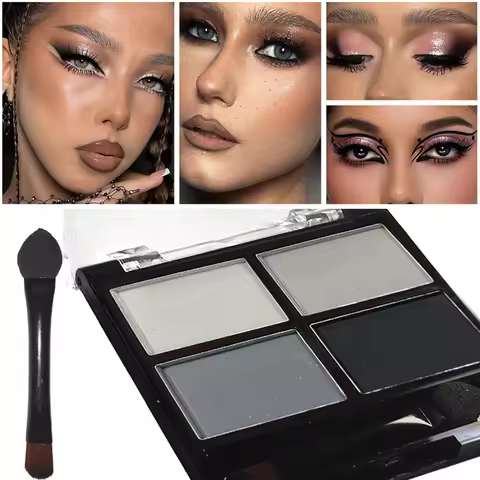 4Color Eyeshadow Palette Gray Black Smoky Makeup Matte Pearlescent Silkworm Brightening Base Eyes Pr