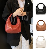 Beg kulit Burgundy Woven Bag Fashion Woven Hobo Bag Casual Style Portable Handbag Women Commuting Ve