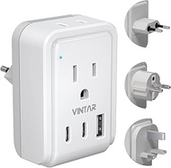 European Travel Plug Adapter Kit, VINTAR International Plug Adapter with 3 USB Ports (2 USB C,3.4A) 