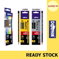 DOLPHIN 2B Pencil Triangle Fluorescent / 2B Pencil Clipper Platinum / 2B Wood Pax FC1221 CP2B14 PT2B