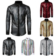 Men's Sequin Glitter Long Sleeve Shirt for 70s Disco Party Costume Performance