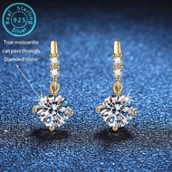 1CT genuine GRA moissanite earrings, fashionable and high-quality four claw S925 silver earrings, wo