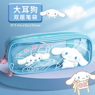 Sanrio กระเป๋าดินสอกดโปร่งแสงเรียบง่ายกระเป๋านักเรียนกันน้ำได้,เครื่องเขียนมีซิปกล่องดินสอเดินทางของเด็กผู้หญิงกระเป๋านักเรียนความจุมาก