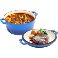2Combination1 6QT Coated Cast Iron Dutch Oven with2QT Lid - Large Double Handle - Resistant500Oven °