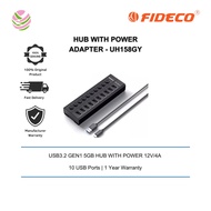 FIDECO(HKG010C)-10 PORT TYPE-C(A-C) USB3.2 GEN1 5GB HUB WITH POWER 12V/4A - UH158GY