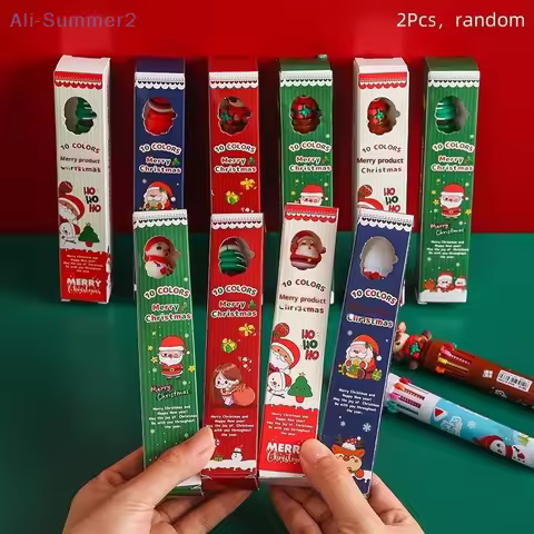 2Boxs Cute Cartoon Ten Color Ballpoint Pen Creative Color Hand Account Press Pen Student Christmas S