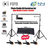 Foto Photo Studio Kit Set Backdrop Stand with Storage Bag & 4 Backdrop Clip 3mx3m Backdrop Set for S