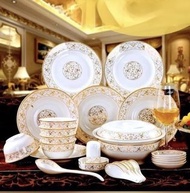【免運費】全新景德鎮陶瓷餐具套裝 釉上彩中式碗碟6人/10人套餐 Chinese tableware set（free delivery )