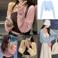 เสื้อครอปสเวตเตอร์แฟชั่นเกาหลีน่ารักๆ - SDB8102 - เสื่อคลุมแขนยาว ผ้าไหมพรม  free size มี3สี 🎇พร้อมส่งในไทย