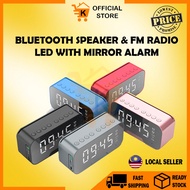 【K-Home】Bluetooth Speaker with FM Radio LED Mirror Alarm Clock Subwoofer Music Player Desktop Digital Clock Wireless