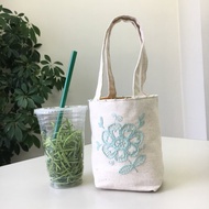 日本職人手刺繡愛心花卉 咖啡提袋 隨行杯飲料袋