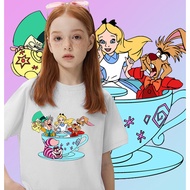 เสื้อยืดเด็ก เสื้อDisney ลาย Alice วินเทจ สีขาว ครีมๆ เฟด Alice in Wonderland ขนาดเด็ก 100-150CM #37