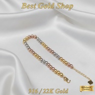 916 Gold Bead Bracelet With 2 Tone or 3 Tone Feather Light