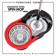 Furnitur Farm:Stainless Steel Spin Mop with Basket &amp; Wheels Automatic Spin Mop Hand Free Household Mop