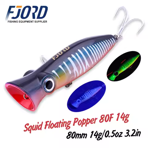 FJORD 80mm 14g Popper Glow Fishing Lure Swimbait Floating Hard Baits Pike Bass Sea Saltwater Surface