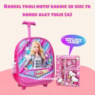 Tas Troli Anak Perempuan Karakter Barbie - Tas Dorong Anak TK - Tas Anak Perempuan 3D -  Koper Anak 