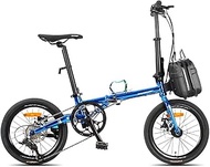 Fashionable Simplicity Folding Bike 16 Inch City Bicycle Comfortable Lightweight 9 Speed Disc Brakes Foldable Bicycles Portable Lightweight City Travel Exercise for Adults Men Women Variable-Speed