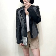 3.1 PHILLIP LIM 黑x灰色不規則騎士皮衣 S