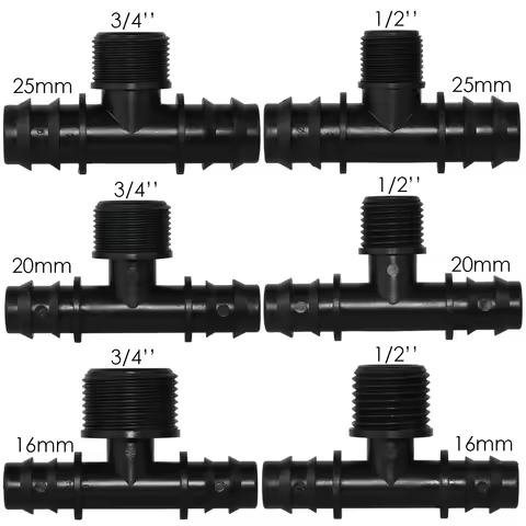KESLA 4PCS 1/2" 3/4" Threaded 16 20 25MM PE Hose Barb Tee Connector Adapter Tubing Joints Garden Dri