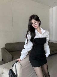 Bộ Đồ Hai Mảnh Sweet And Spicy Style Date Night Long Sleeve Shirt + Pure Desire Flocking Wrap Bustie