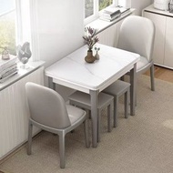 Carpenter - 岩板折疊餐枱小戶型可伸縮現代簡約輕奢餐椅組合實木飯枱80CM（1枱2椅2凳）